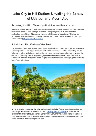 Lake City to Hill Station_ Unveiling the Beauty of Udaipur and Mount Abu