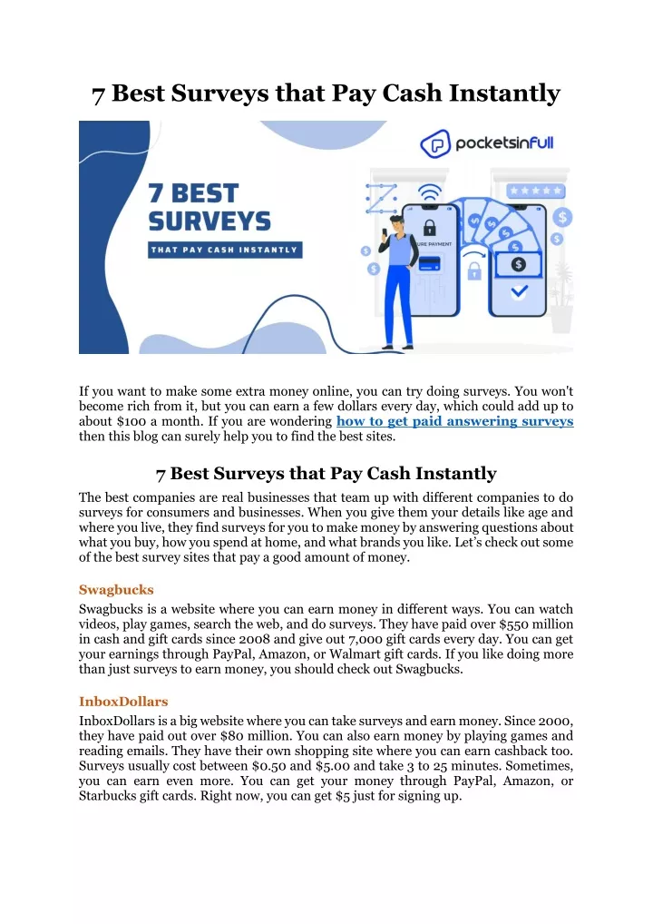 7 best surveys that pay cash instantly