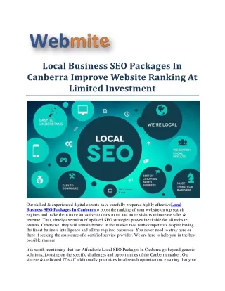 Local Business SEO Packages In Canberra Improve Website Ranking At Limited Investment