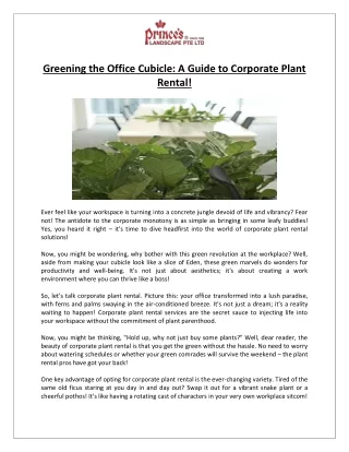 Greening the Office Cubicle- A Guide to Corporate Plant Rental!