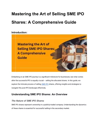 mastering the art of selling sme ipo