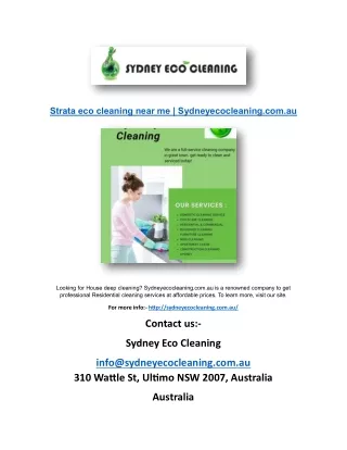 Strata eco cleaning Sydney | Sydneyecocleaning.com.au