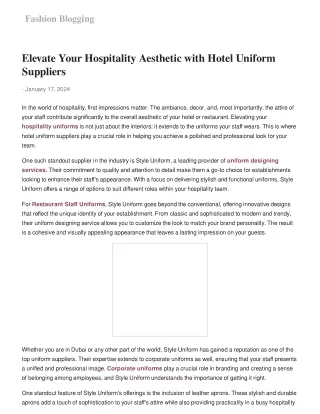 Elevate Your Hospitality Aesthetic with Hotel Uniform Suppliers