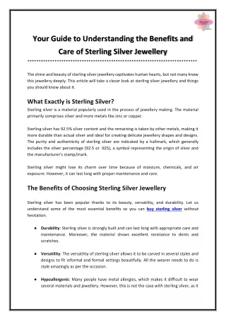 Your Guide to Understanding the Benefits and Care of Sterling Silver Jewellery