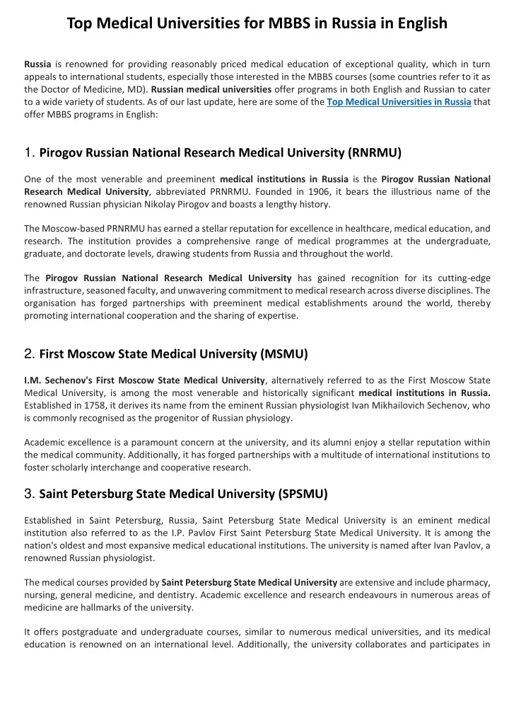 top medical universities for mbbs in russia