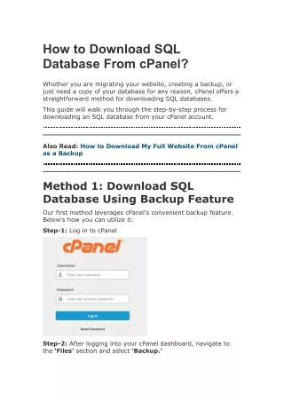 how to download sql database from cpanel