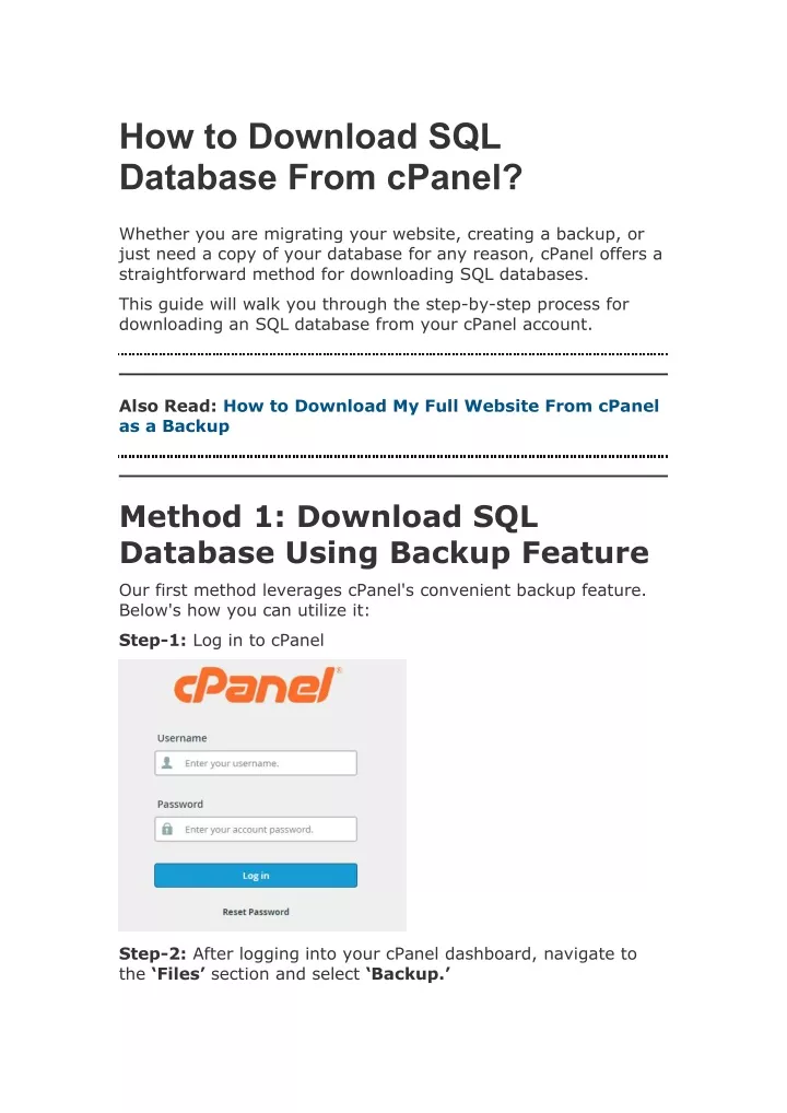 how to download sql database from cpanel