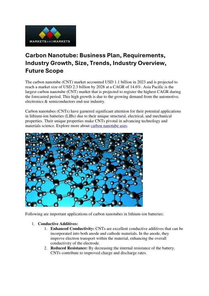 carbon nanotube business plan requirements