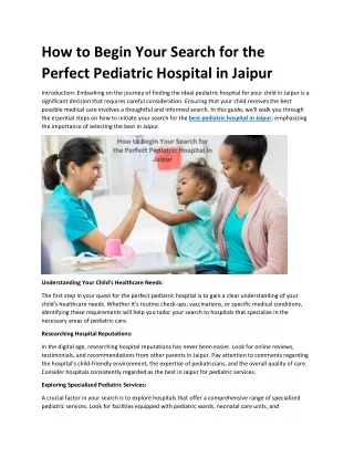 How to Begin Your Search for the Perfect Pediatric Hospital in Jaipur