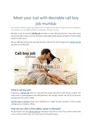 Meet your lust with desirable call boy job mumbai