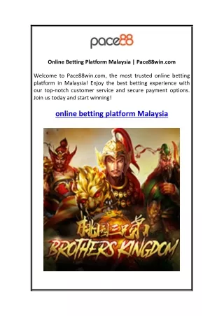 Online Betting Platform Malaysia  Pace88win.com