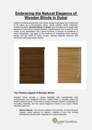 Embracing the Natural Elegance of Wooden Blinds in Dubai