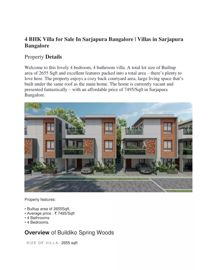 4 bhk villa for sale in sarjapura bangalore