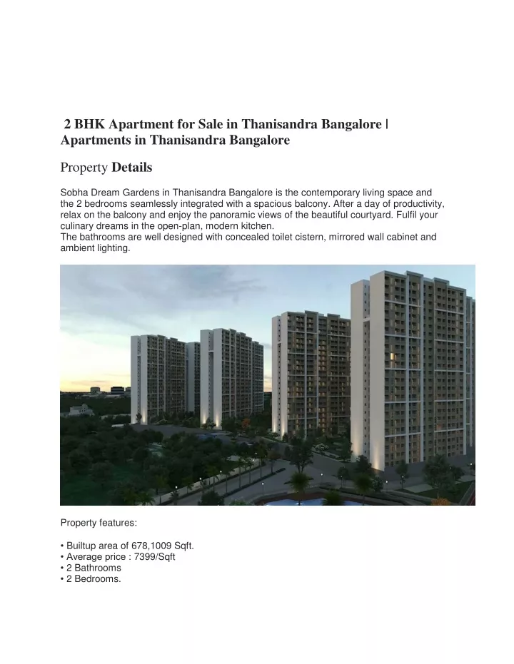 2 bhk apartment for sale in thanisandra bangalore