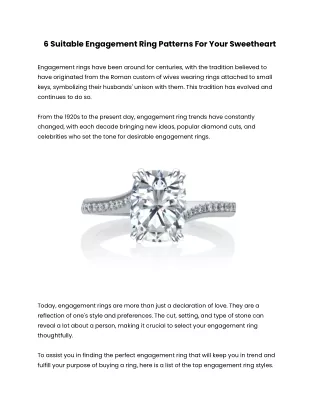 6 Suitable Engagement Ring Patterns For Your Sweetheart
