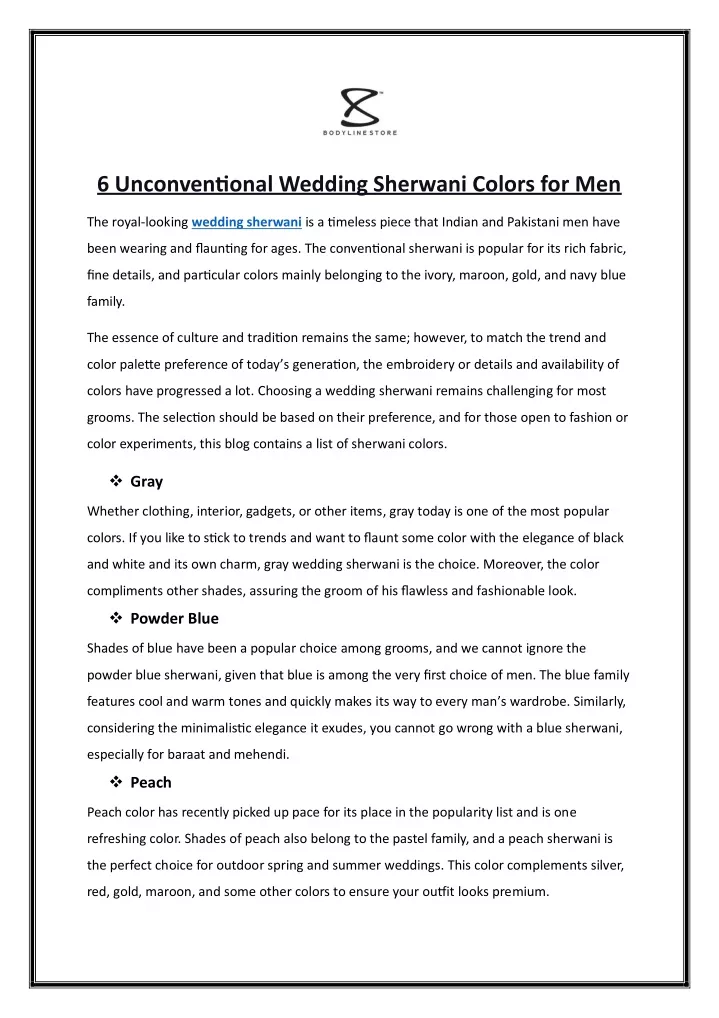 6 unconventional wedding sherwani colors for men