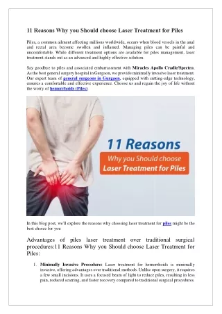 11 Reasons Why you Should choose Laser Treatment for Piles