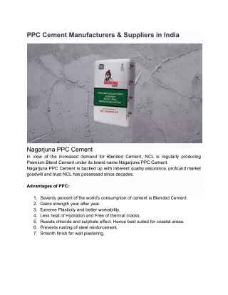 Portland Pozzolana Cement by Nagarjuna Cement