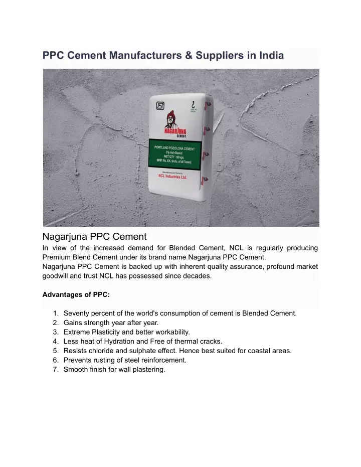 ppc cement manufacturers suppliers in india