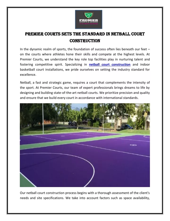 premier courts sets the standard in netball court
