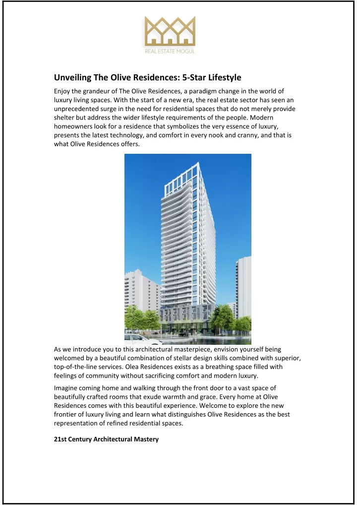 unveiling the olive residences 5 star lifestyle