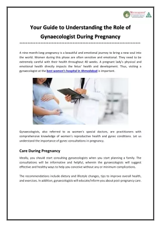 Your guide to understanding the role of gynaecologist during pregnancy
