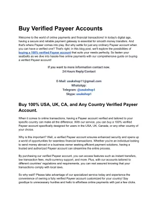 Buy 100% USA, UK, CA, and Any Country Verified Payeer Account.