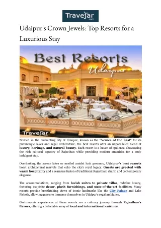 Best Resorts In Udaipur
