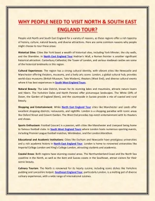 WHY PEOPLE NEED TO VISIT NORTH & SOUTH EAST ENGLAND TOUR