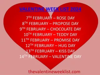 Valentine Week 2024 - Love Days List