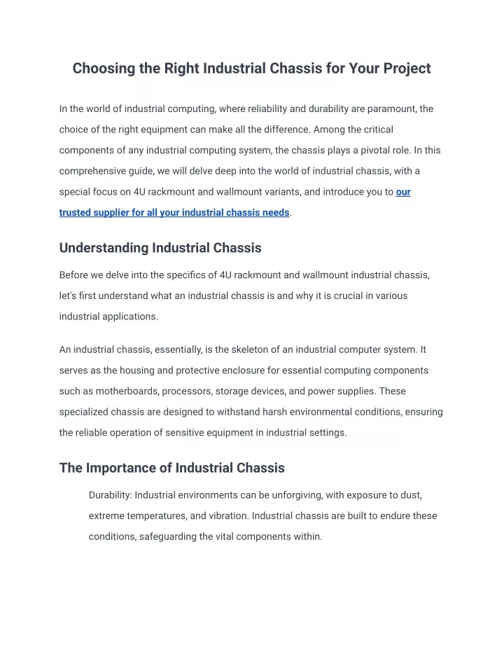 choosing the right industrial chassis for your