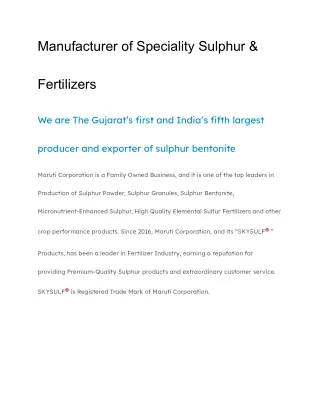 Manufacturer of Speciality Sulphur & Fertilizers