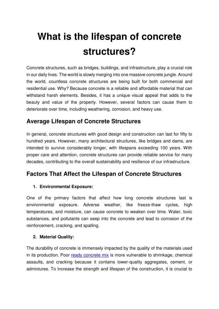 what is the lifespan of concrete structures