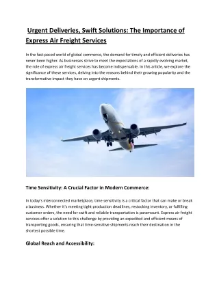 Urgent Deliveries, Swift Solutions: The Importance of Express Air Freight Servi