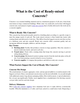 What is the cost of ready-mixed concrete