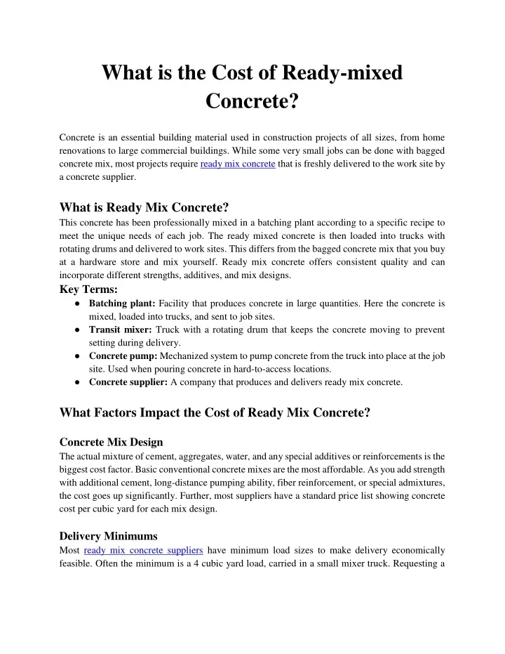 what is the cost of ready mixed concrete