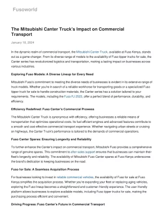 The Mitsubishi Canter Truck's Impact on Commercial Transport