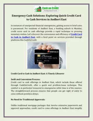 Emergency Cash Solutions  Exploring Quick Credit Card to Cash Services in Andheri East