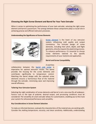 Choosing the Right Screw Element and Barrel for Your Twin Extruder