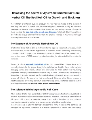 Unlocking the Secret of Ayurvedic Dhathri Hair Care Herbal Oil_ The Best Hair Oil for Growth and Thickness