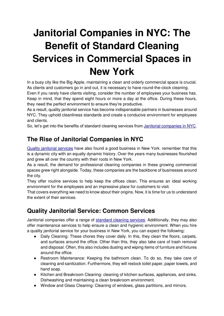 janitorial companies in nyc the benefit