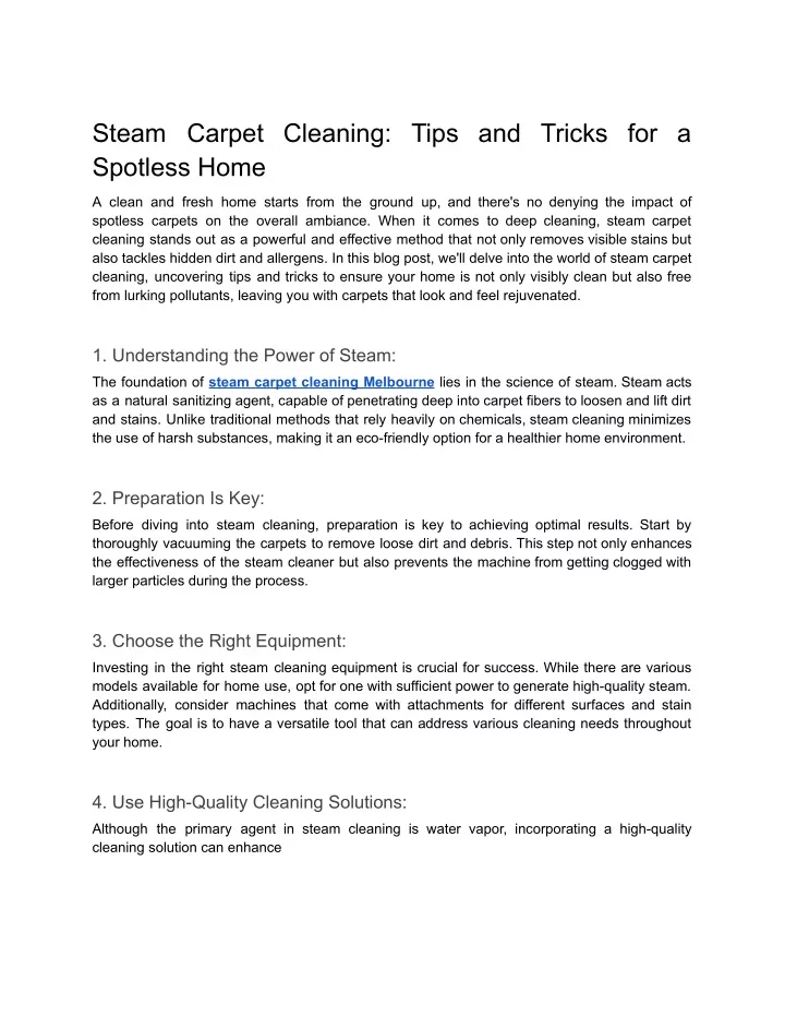 steam carpet cleaning tips and tricks