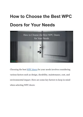 How to Choose the Best WPC Doors for Your Needs