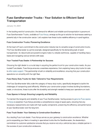 Fuso Sandharvester Trucks - Your Solution to Efficient Sand Transportation