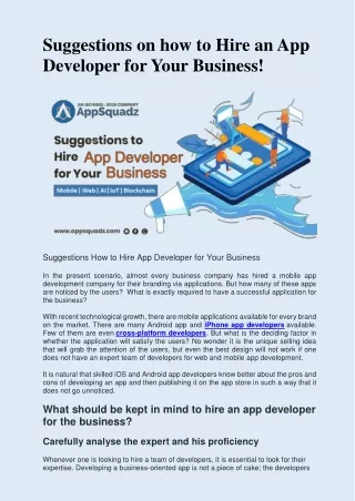 Suggestions on how to Hire an App  Developer for Your Business