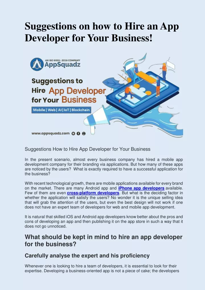 suggestions on how to hire an app developer