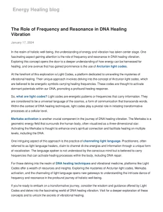 The Role of Frequency and Resonance in DNA Healing Vibration
