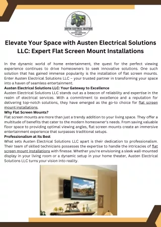 Elevate Your Space with Austen Electrical Solutions LLC Expert Flat Screen Mount Installations