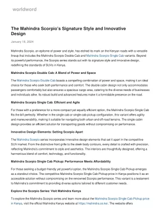The Mahindra Scorpio's Signature Style and Innovative Design