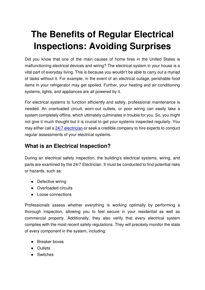 the benefits of regular electrical inspections